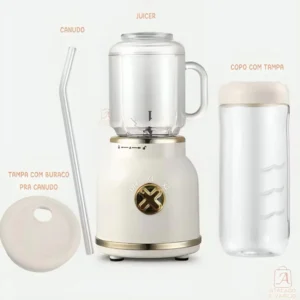 Mini Juicer Liquidificador Portátil Copo Caneca 500ml e 450ml Com 10 Lâminas, Tampa, Canudo e Copo