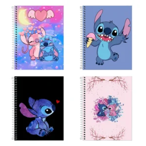 Kit Cadernos Lilo & Stitch – Stitch Azul, Ohana, Lilo, Anime Cartoon Escolar 1, 10 ou 20 Matérias Capa Dura