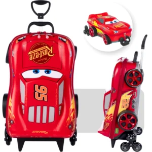 Mochila Mala Relâmpago Mcqueen 3D Volta as Aulas Disney C/ Rodinha - Max Baby