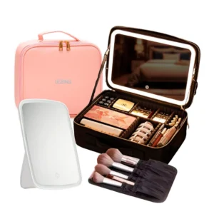 Nécessaire De Couro Com Espelho Led Personalizável Maleta de Maquiage Organizador Bolsa Bag Viagem