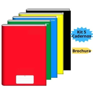 Kit 5 Cadernos Brochura Grande A4 96 folhas Capa Dura Brochurao Escolar Papelaria Infantil Credeal