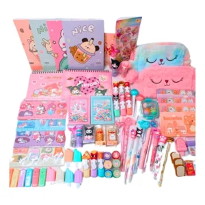 Kit 25 Itens Papelaria Fofa Kawaii Caixa Presente Criativo Material Escolar
