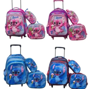 Kit Mochila Stitch 3D Escolar Feminina e Masculina com Lancheira Térmica e Estojo