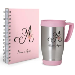 Kit Agenda 2026 + caneca Personalizada rosa iniciais - com seu nome